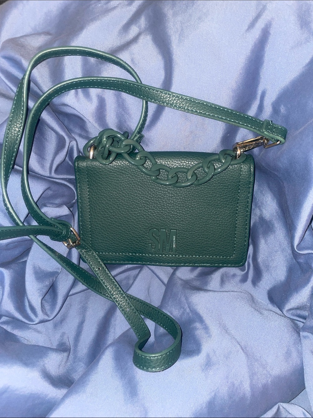 Dark Green Leather Crossbody Bag with Chain Accent
